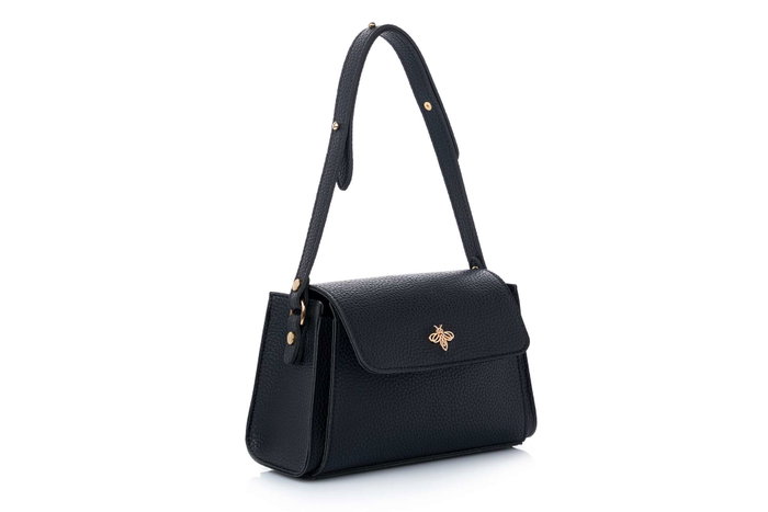 Lucky Bees Bolsa de Hombro Negra en Cuero de Polivinilo, 23x10x15 cm